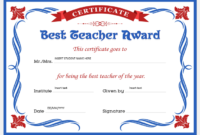 Best Teacher Award Certificates | Professional Certificate In Top Classroom Certificates Templates