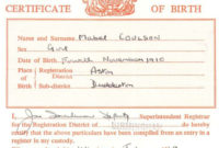 Birth Certificate, District Registrar, Short Form, 1910 Inside Simple Birth Certificate Template Uk
