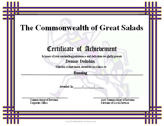 Certificate Of Achievement Runners Printable Certificate Intended For Crossing The Line Certificate Template