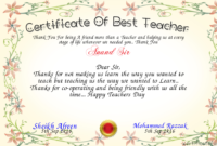 Certificate Of Best Teacher Certificate | Teacher With Top Classroom Certificates Templates