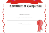Certificate Of Completion Template Red Ribbon Download Pertaining To Free Certification Of Completion Template