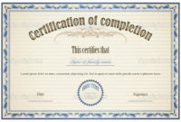 Certificate Of Completion Templates Free Download Within Free Completion Certificate Templates For Word