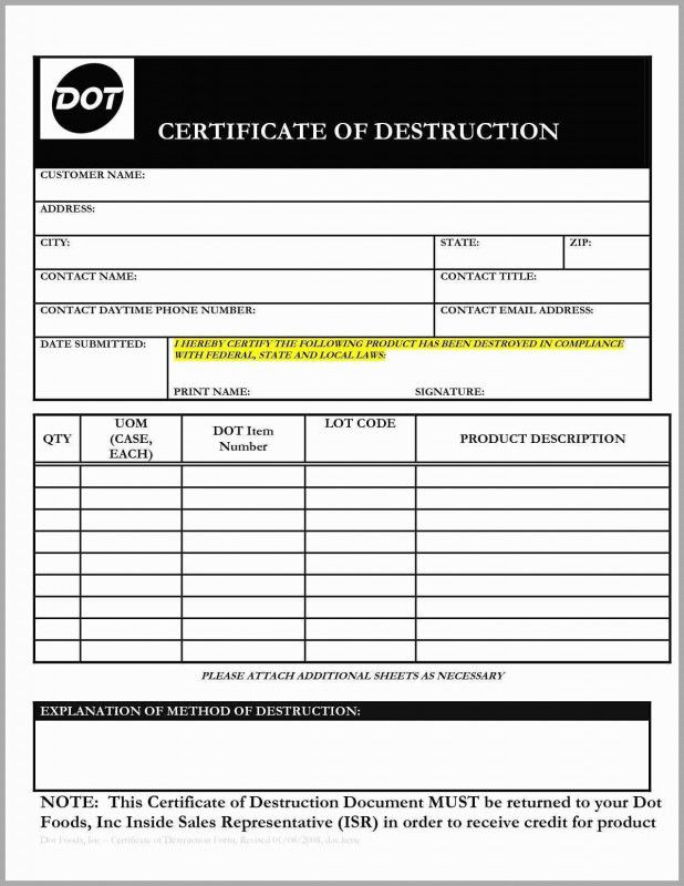 Certificate Of Destruction Template Awesome Certificate Of For Destruction Certificate Template
