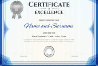 Certificate Of Excellence Template In Blue Theme Vector Image For Free Certificate Of Excellence Template