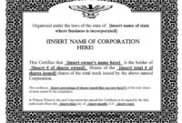Corporation Stock Certificate Template Sample Withcatalonia Intended For Corporate Share Certificate Template