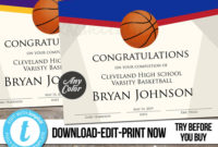 Editable Basketball Award Certificate Custom Printable Intended For Best Basketball Certificate Template