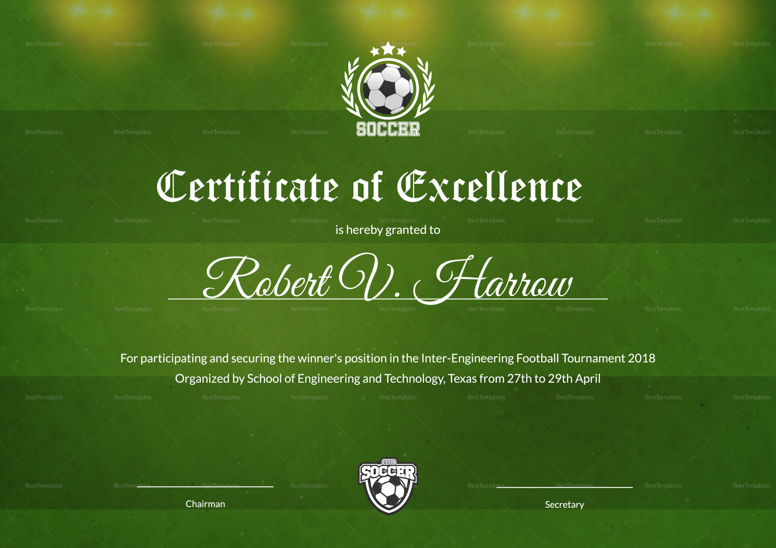 Engineering Football Certificate Design Template In Psd, Word Pertaining To Simple Football Certificate Template