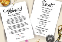 Itinerary Cards For Wedding Hotel Welcome Bag Printed With Simple Destination Wedding Weekend Itinerary Template