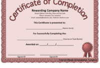 Pink Certificate Of Completion Template Download Printable With Regard To Certification Of Completion Template
