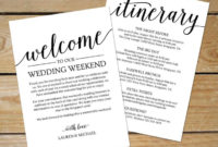 Rustic Wedding Itinerary Template / Printable Wedding With Wedding Welcome Itinerary Template