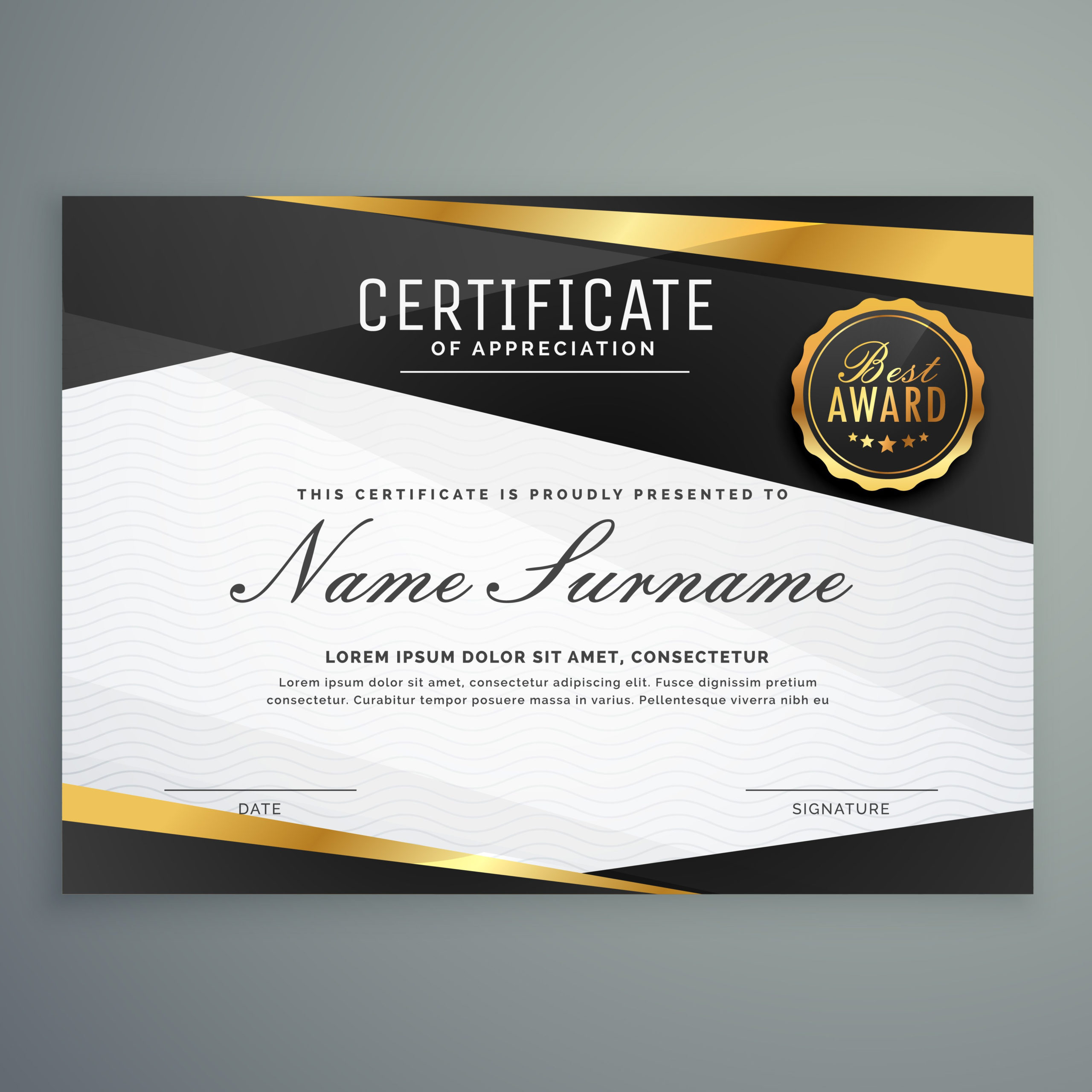 Stylish Certificate Of Appreciation Award Template In With Regard To New Certificates Of Appreciation Template
