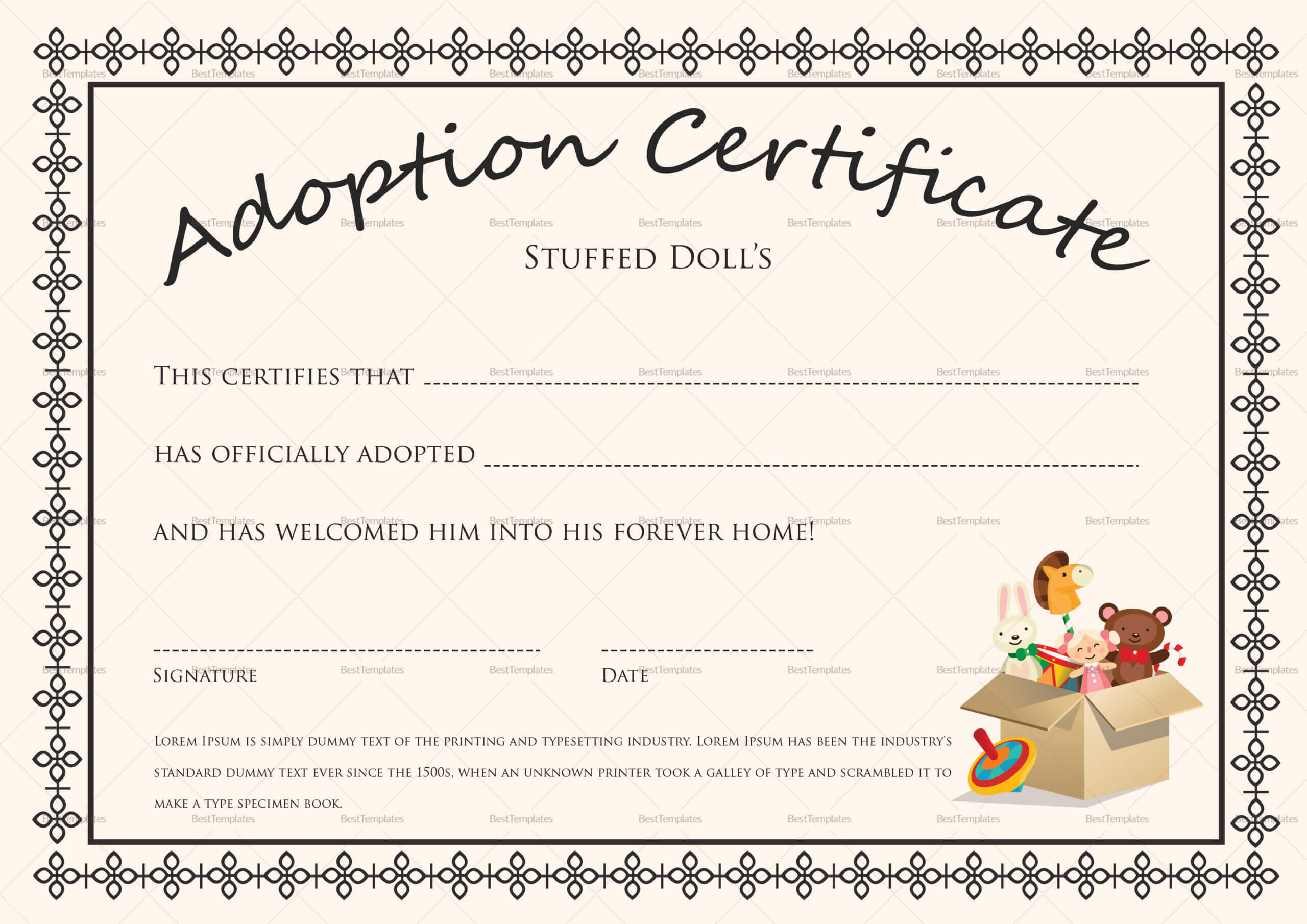 Toy Adoption Certificate Template Professional Template In Fantastic Adoption Certificate Template