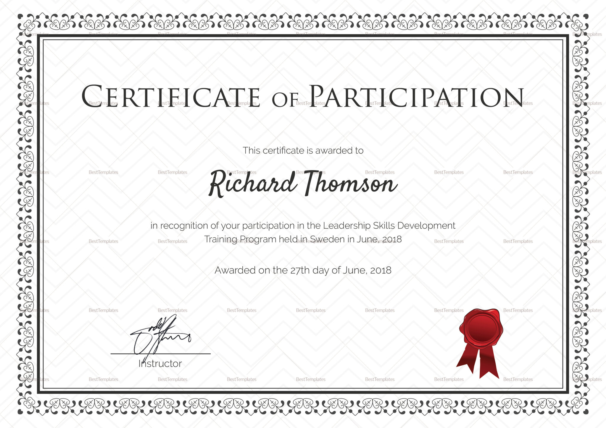 Training Participation Certificate Template Dalep Pertaining To Conference Participation Certificate Template