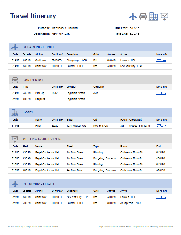 Travel Itinerary Templates Word Excel Fomats Inside Business Trip Itinerary Template