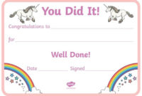 Unicorn Themed Certificate | Free Printable Certificate Within Free Printable Certificate Templates For Kids