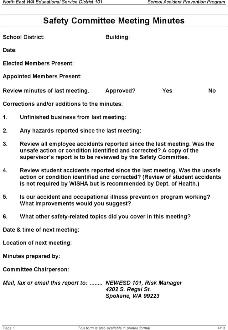 5+ 5 Safety Meeting Minutes Templates Free Download Regarding Safety Committee Agenda Template