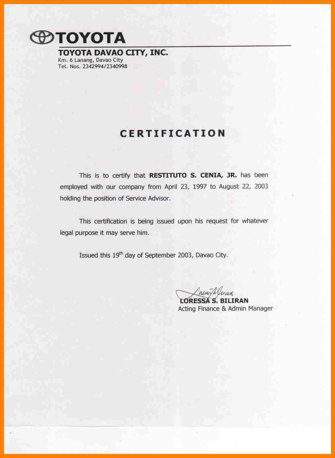 Certificate Employment Certificates Templates Free Pertaining To Template Of Certificate Of Employment