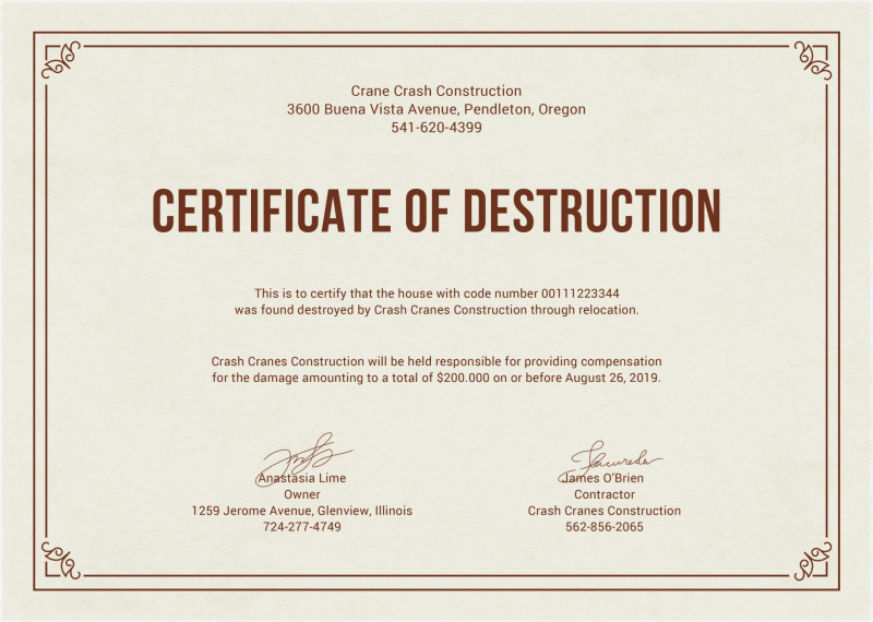 Hard Drive Destruction Certificate Template | Certificate With Fresh Hard Drive Destruction Certificate Template