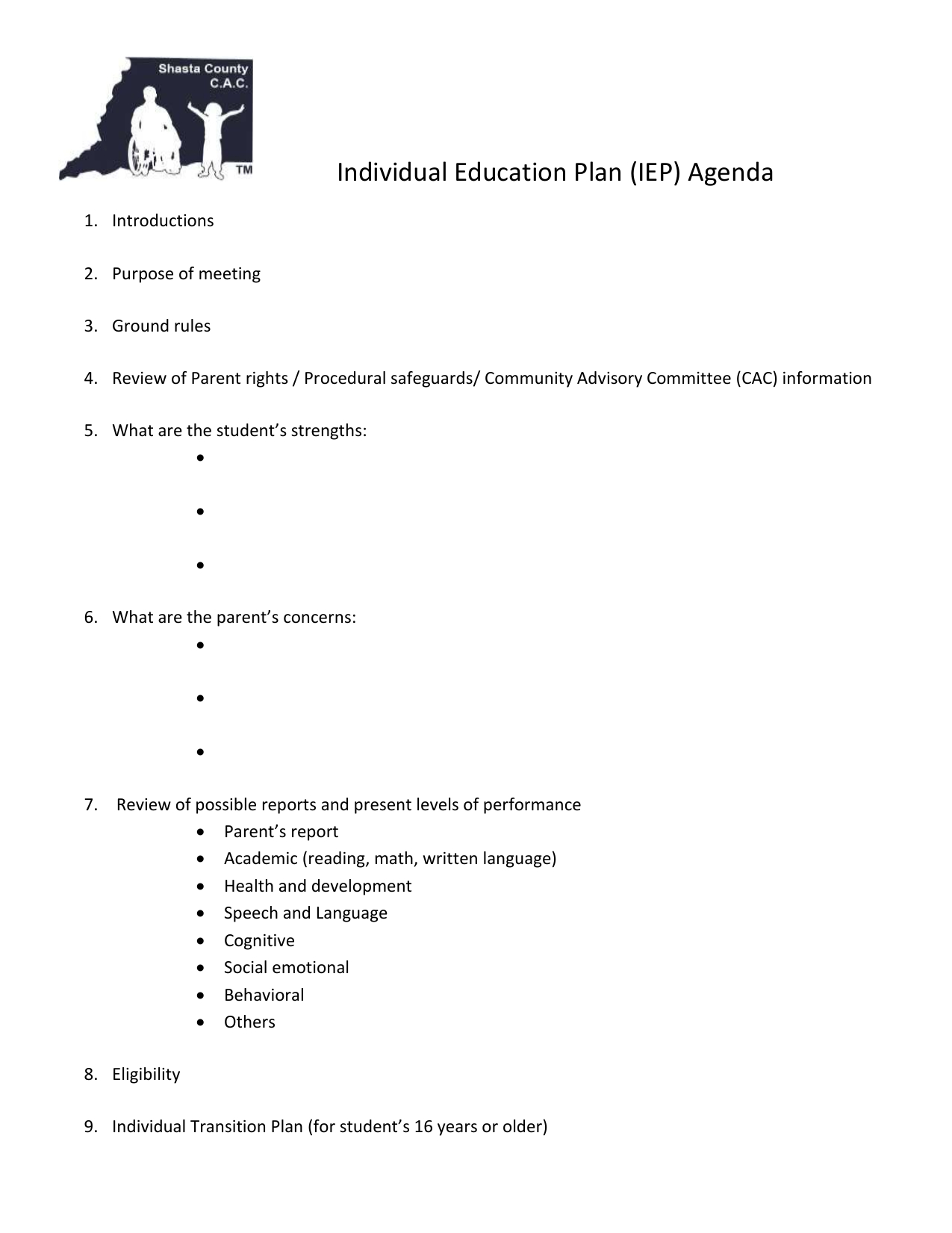 Individual Education Plan (Iep) Agenda Introductions Pertaining To Introduction Meeting Agenda