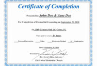 Premarital Counseling Certificate Of Completion Template Intended For Fresh Premarital Counseling Certificate Of Completion Template
