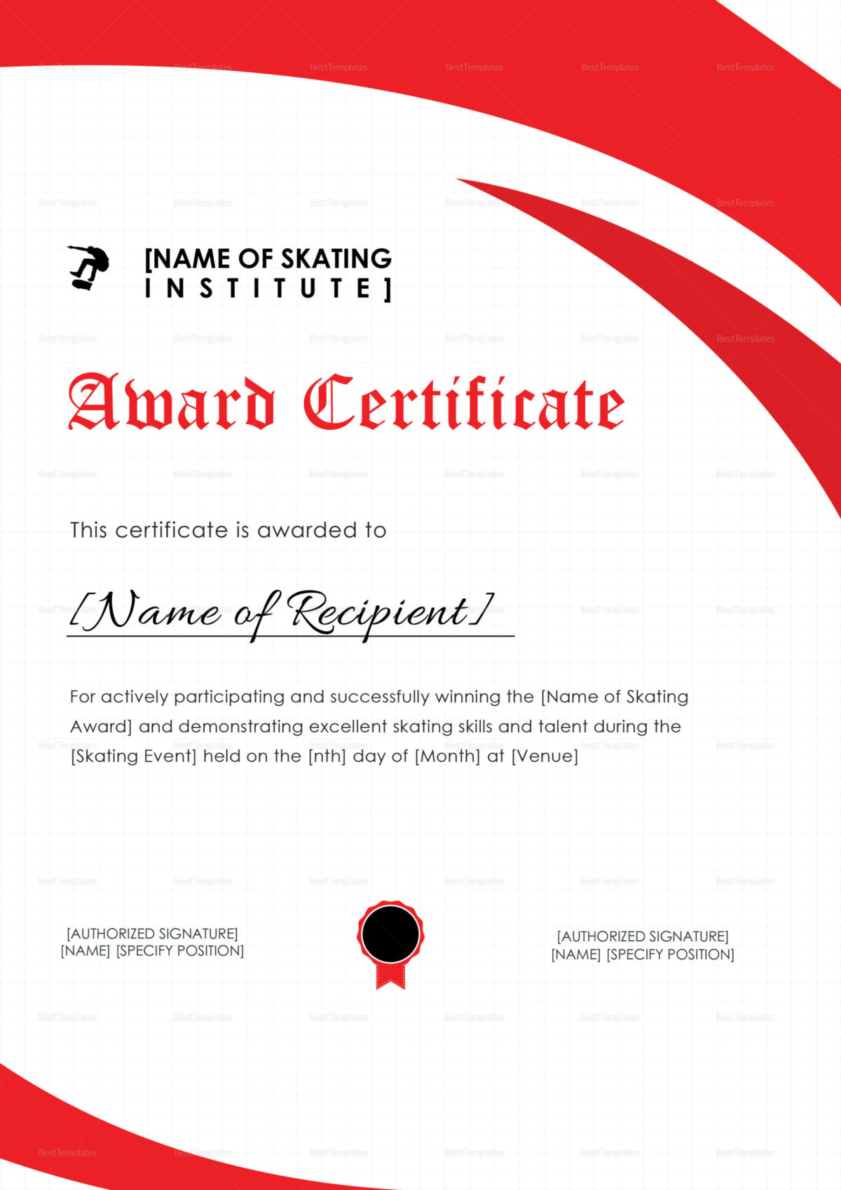 Skating Award Certificate Design Template In Psd, Word Within New Sample Award Certificates Templates