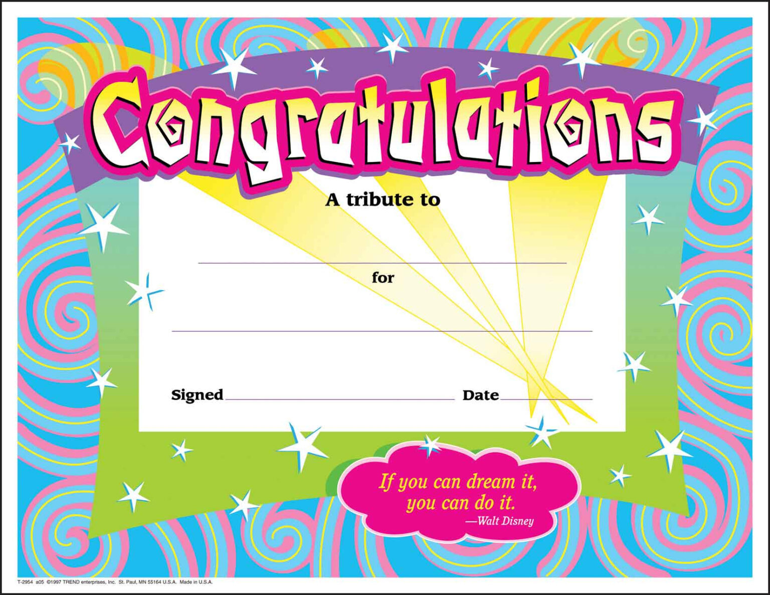 30 Congratulations Awards (Large) Swirl Certificate Pack Within Congratulations Certificate Word Template