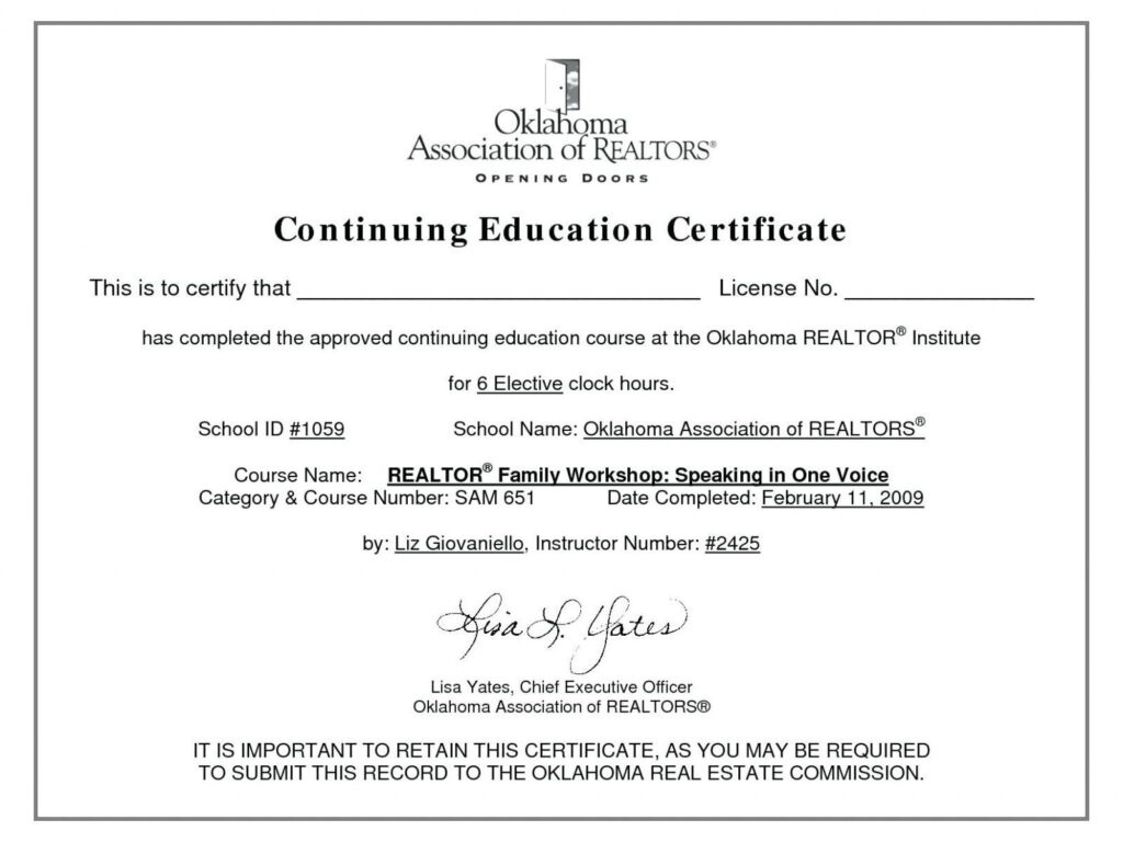 Continuing Education Certificate Template With Regard To Awesome Continuing Education Certificate Template