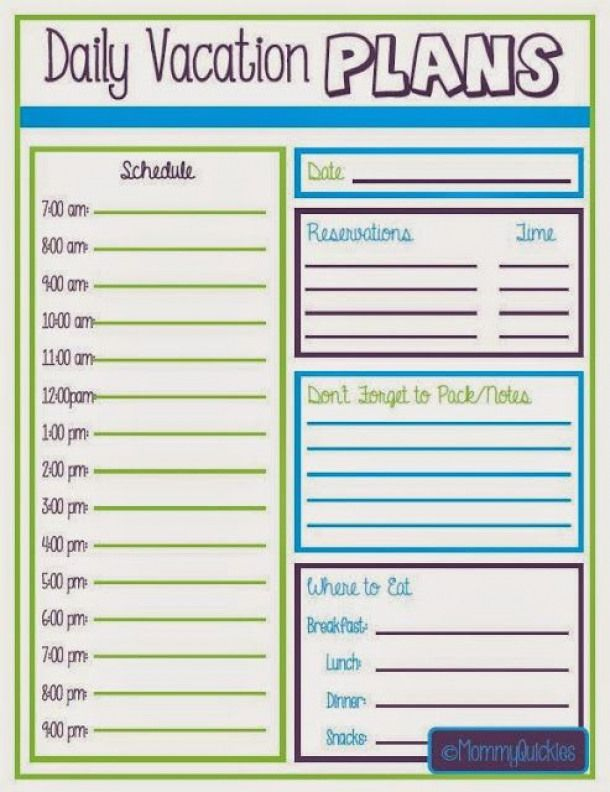 Mommy Quickies: Daily Vacation Schedule! # With Daily Vacation Itinerary Template