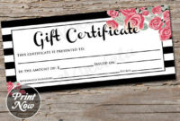 Printable Gift Certificate Template, Black & White Flower Pertaining To Fantastic Black And White Gift Certificate Template Free
