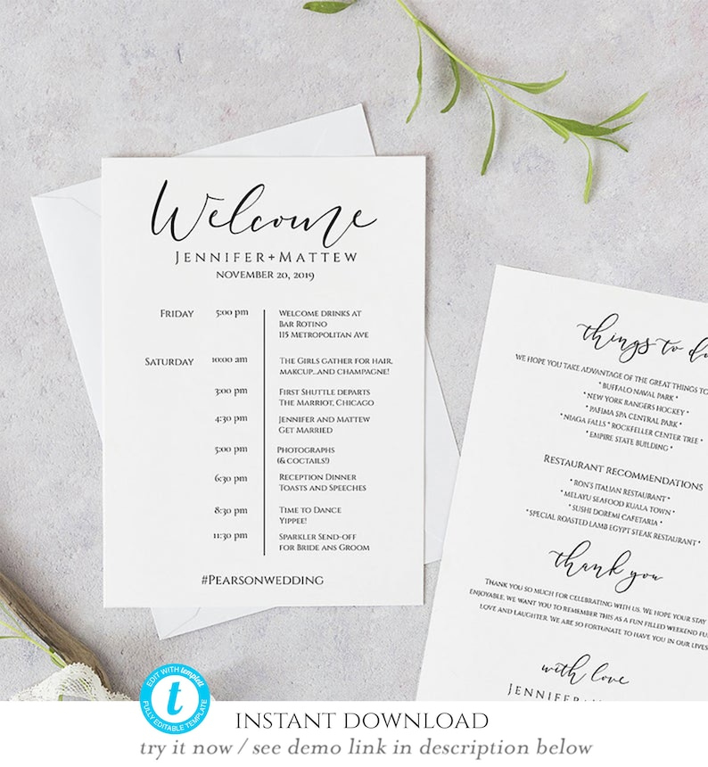 Printable Wedding Itinerary Template Wedding Weekend | Etsy Throughout Simple Destination Wedding Weekend Itinerary Template