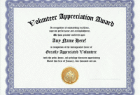 Volunteer Appreciation Award Certificate Custom Gift Throughout Employee Recognition Certificates Templates Free
