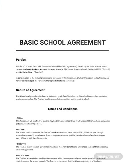 10+ Free School Agreement Templates [Edit &amp; Download With Best Sports Management Contract Template