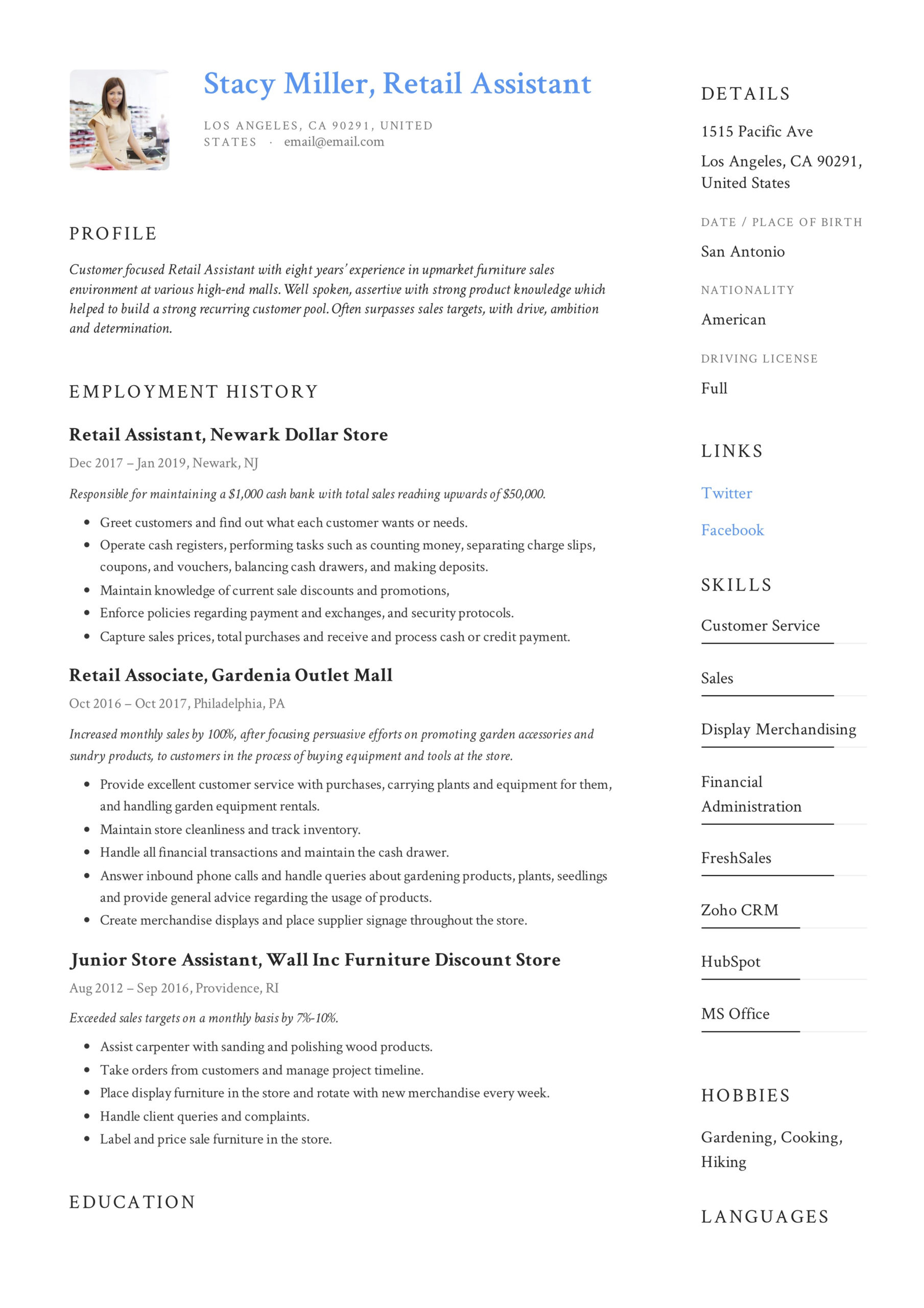 12 Retail Assistant Resume Samples &amp; Writing Guide Intended For Amazing Retail Management Resume Template
