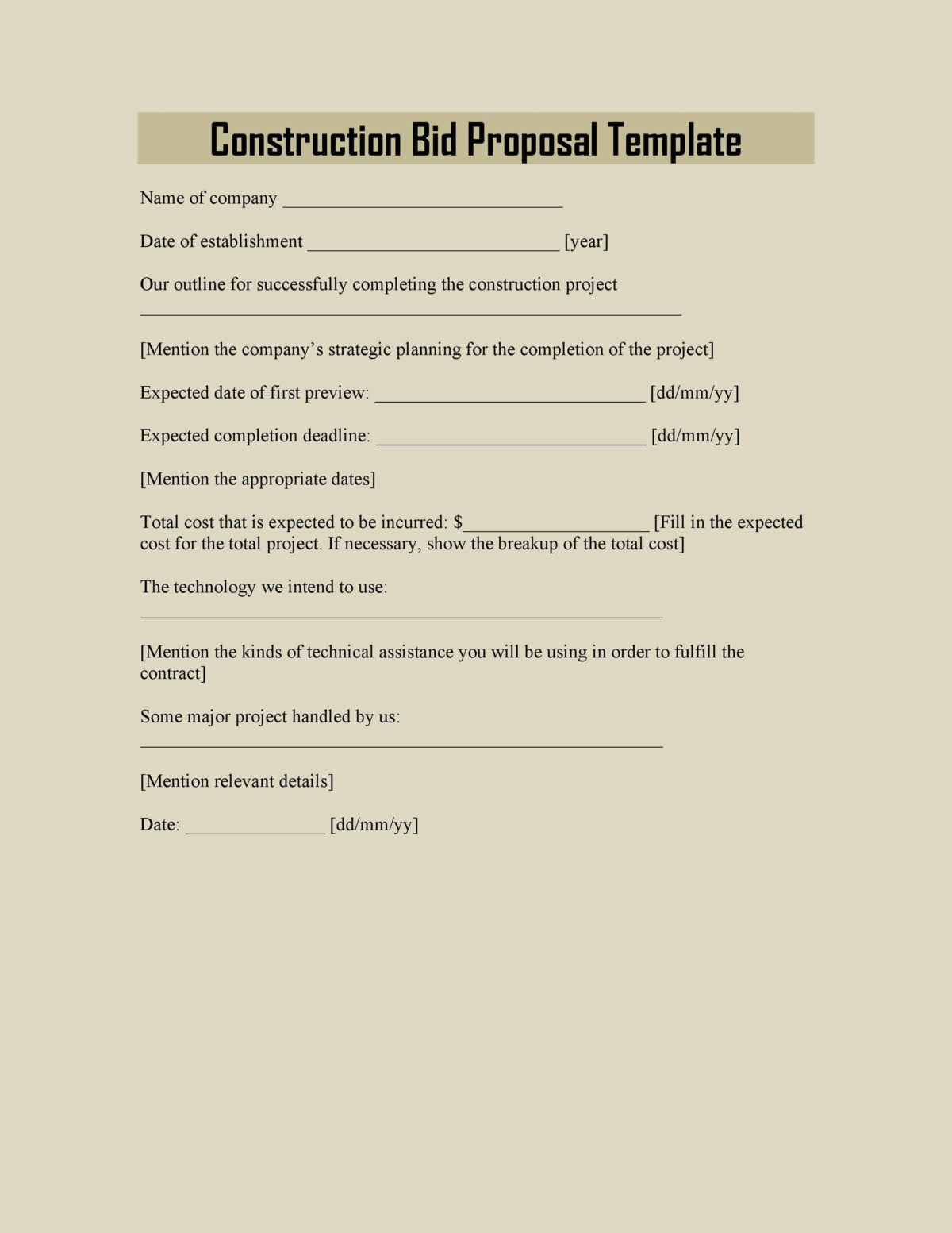 31 Construction Proposal Template &amp; Construction Bid Forms In Fresh Free Contractor Proposal Template