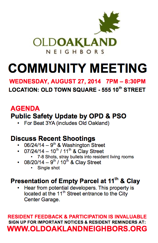 Aug 27 2014 :: Community Meeting | Old Oakland Neighbors Throughout Top Meet And Greet Meeting Agenda