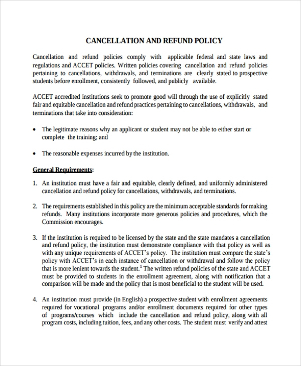 Cancellation Policy Template 8+ Free Documents Download Inside Simple Medical Practice Management Agreement Template