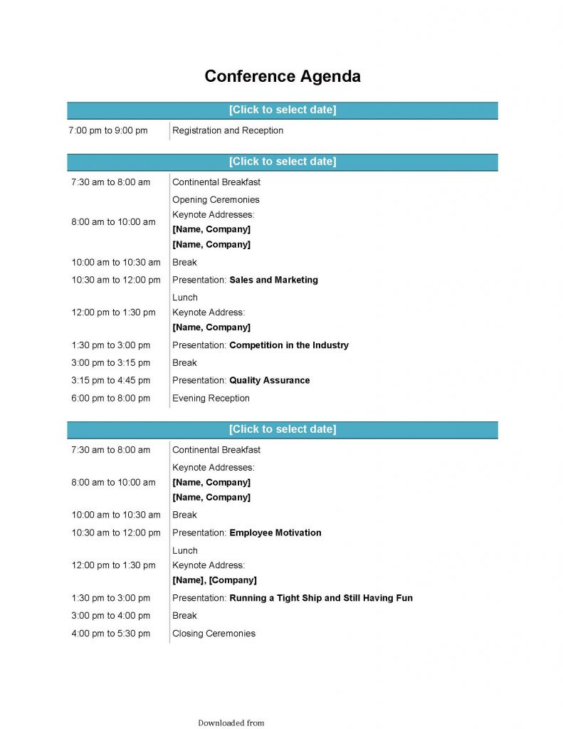 Conference Agenda Template 1 Pdf Format | E Database Intended For Free Quality Assurance Meeting Agenda Template
