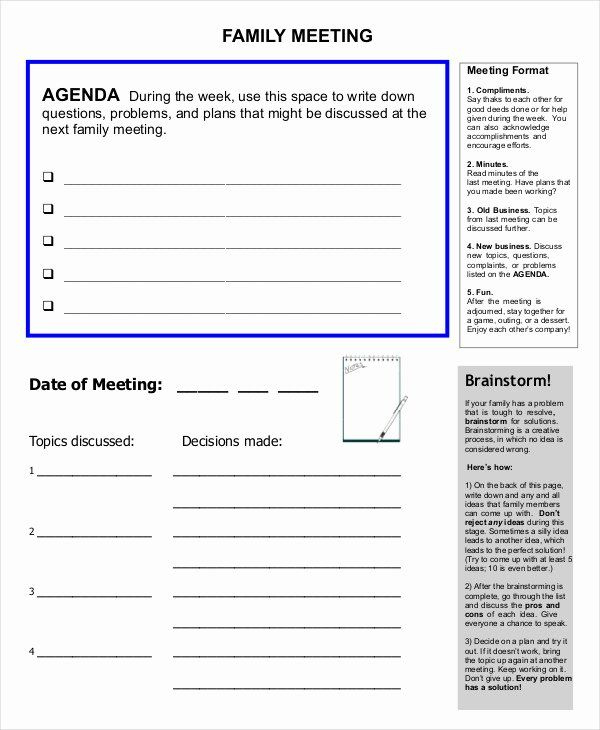 Family Meeting Agenda Templates Luxury Free 57 Meeting With Amazing Family Meeting Agenda Template