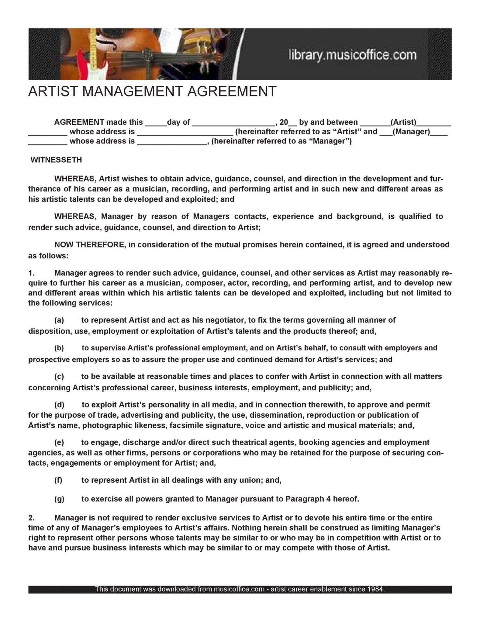 Free 50 Artist Management Contract Templates Ms Word Intended For Simple Music Management Contract Template