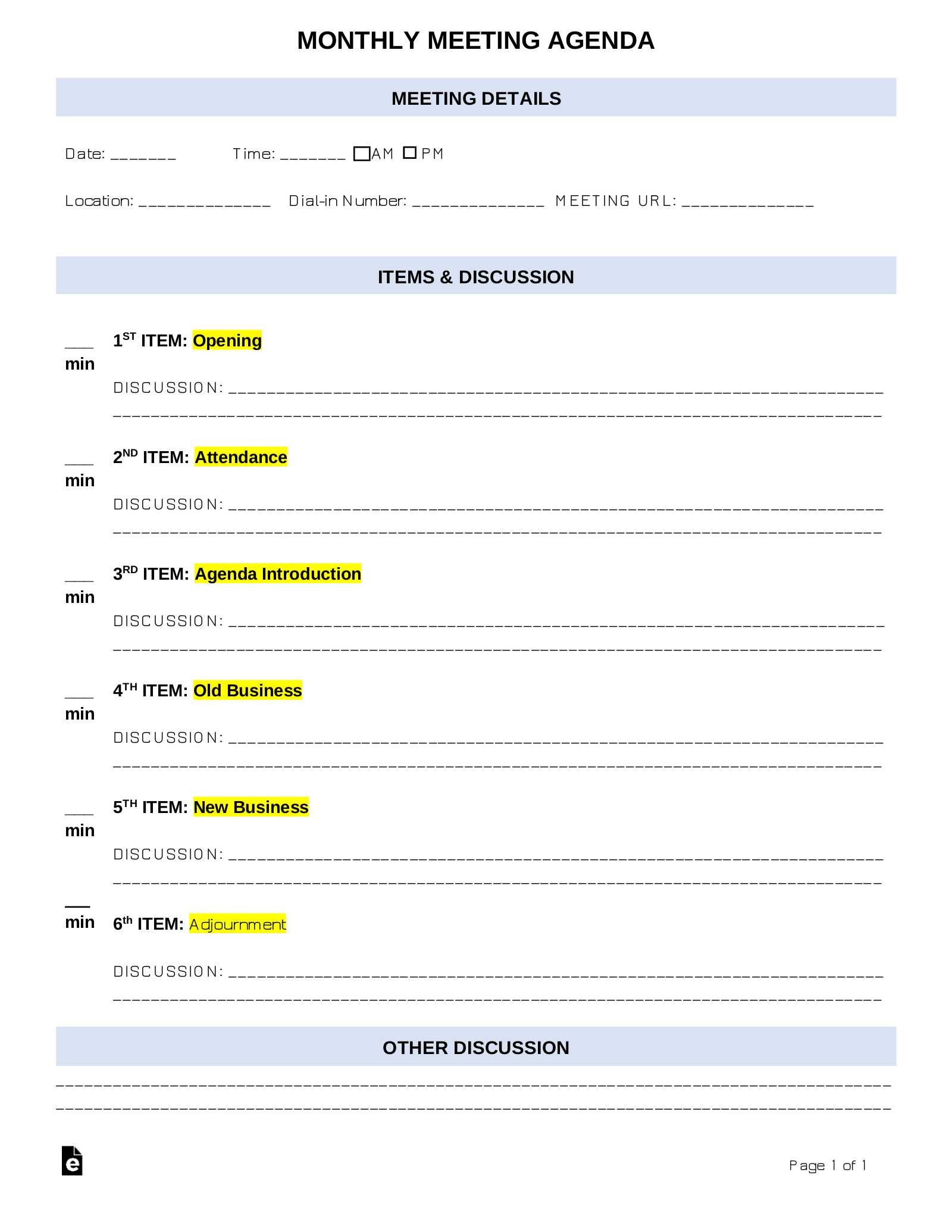 Free Monthly Meeting Agenda Template | Sample Pdf | Word With Awesome Multi Day Meeting Agenda Template