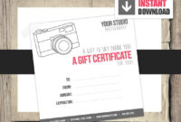 Gift Card Gift Certificate Template For Photographers Camera Inside Photoshoot Gift Certificate Template