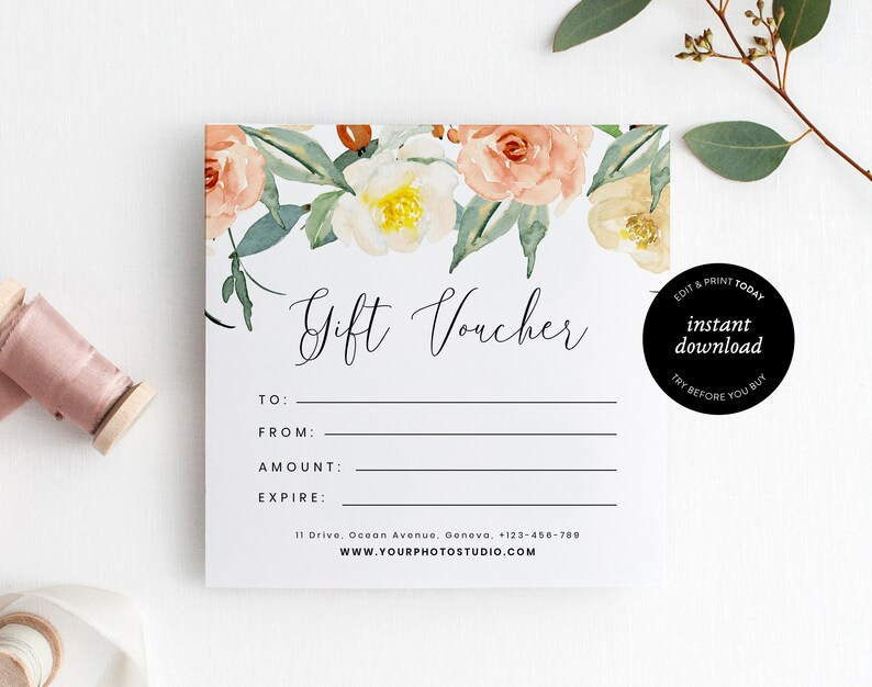 Gift Certificate Template Flowers Editable Small Business With Small Certificate Template
