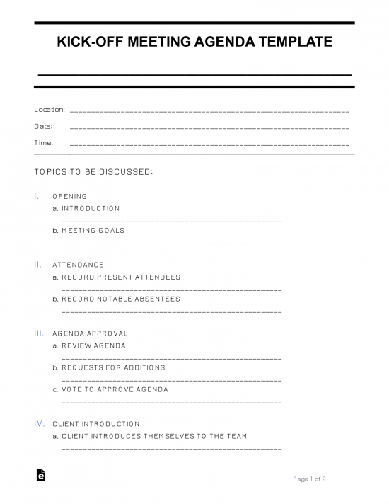 Kick Off Meeting Agenda Template | Sample Eforms Regarding Awesome Project Management Kick Off Meeting Agenda Template