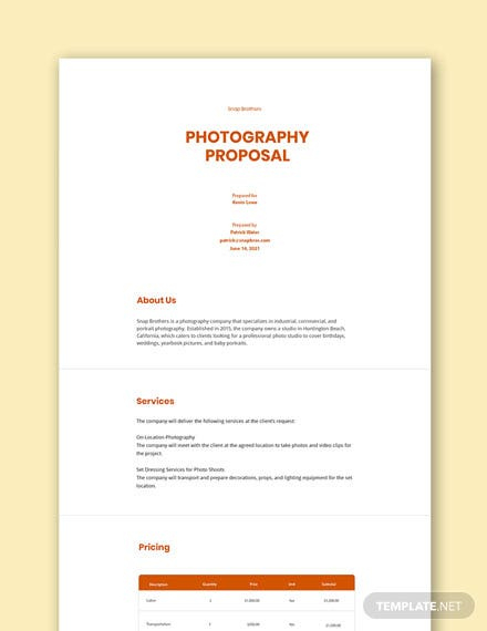 Photography Proposal Template Word (Doc) | Google Docs Intended For Awesome Photography Proposal Template