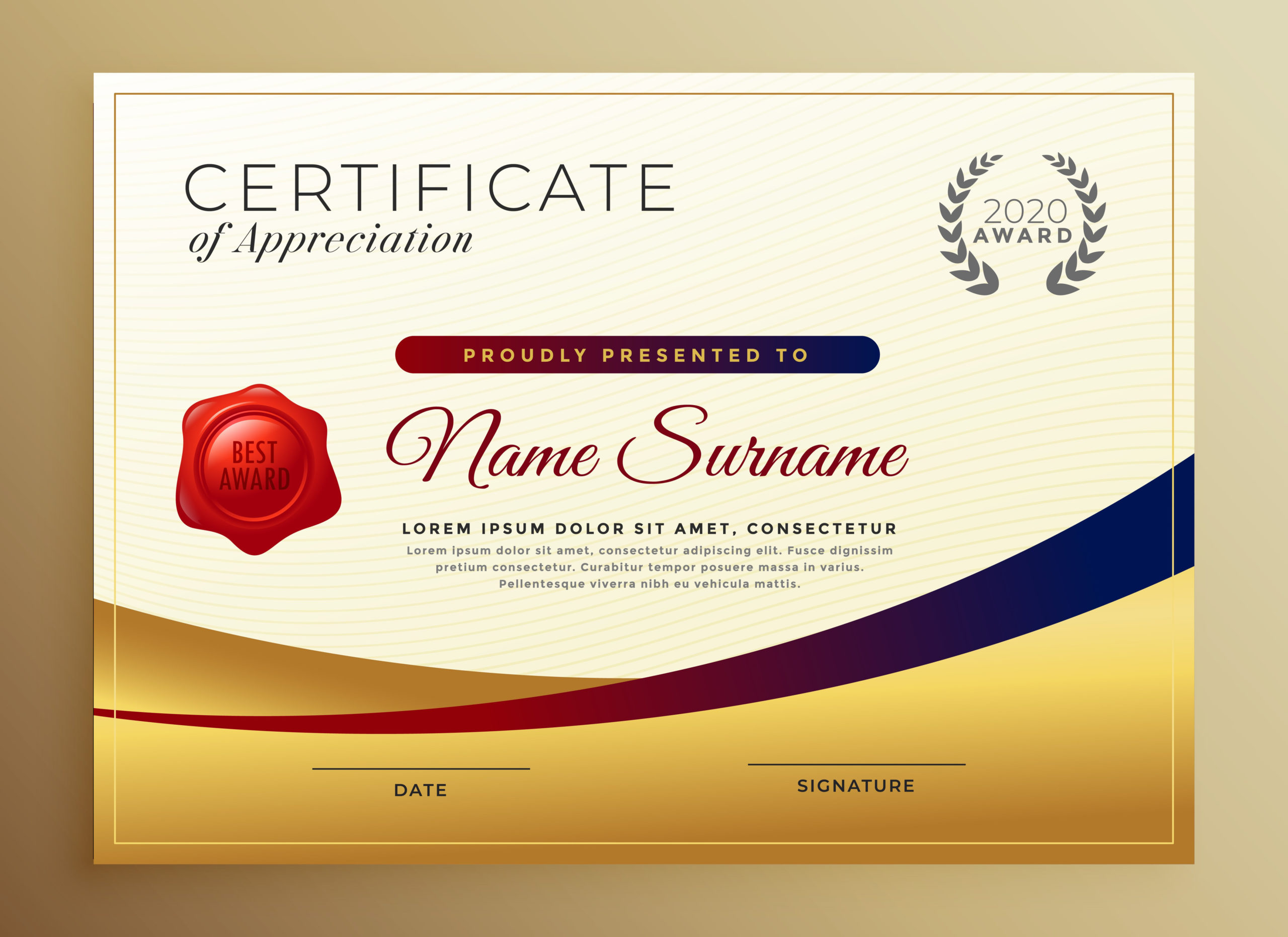 Premium Golden Certificate Of Appreciation Template Within Best Thanks Certificate Template
