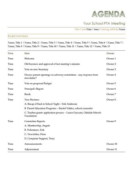Pta Agenda | Meeting Agenda Template, Meeting Agenda Regarding Stunning Dental Office Meeting Agenda Template