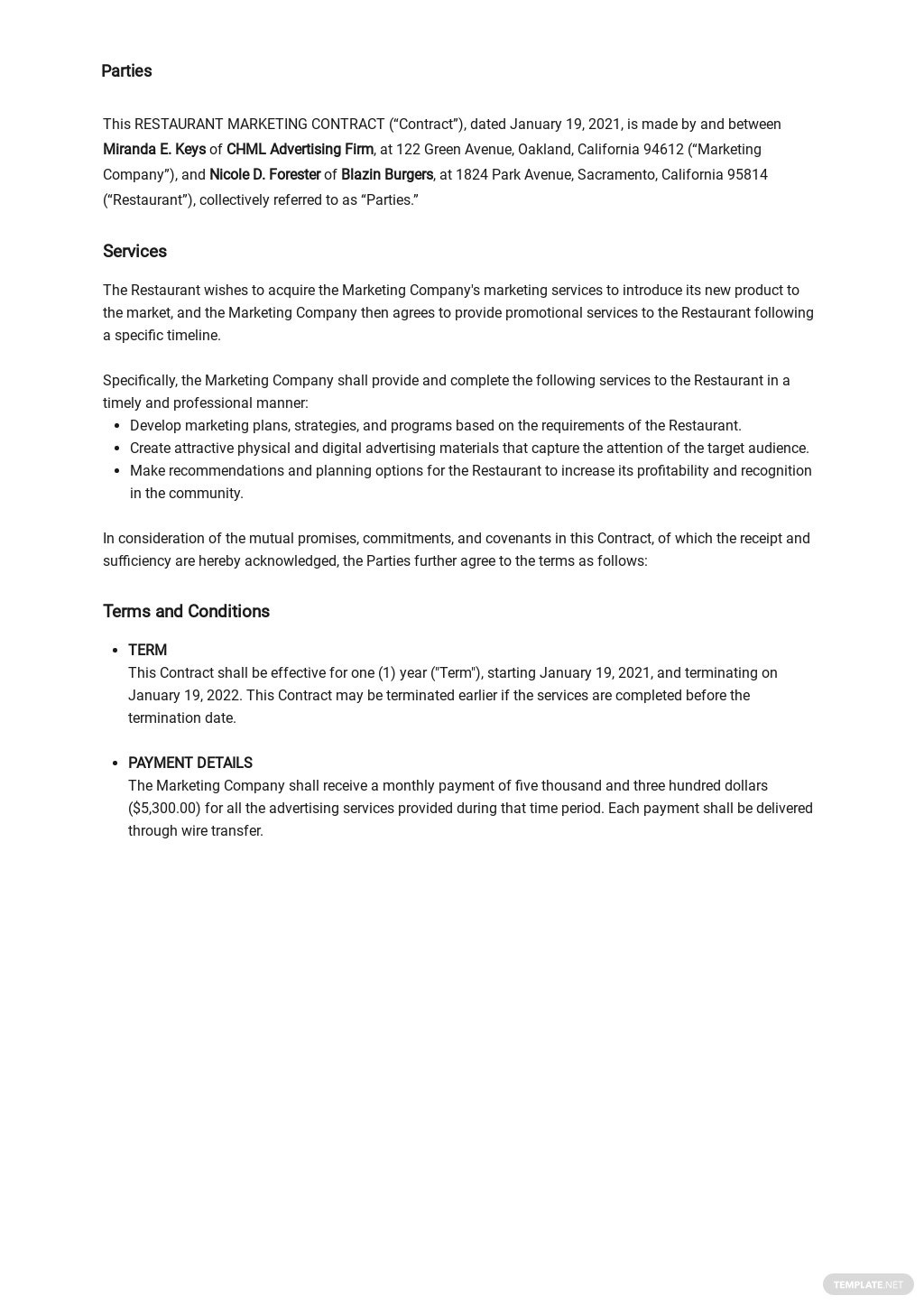 Restaurant Marketing Contract Template [Free Pdf] Word With Regard To Stunning Restaurant Management Contract Template
