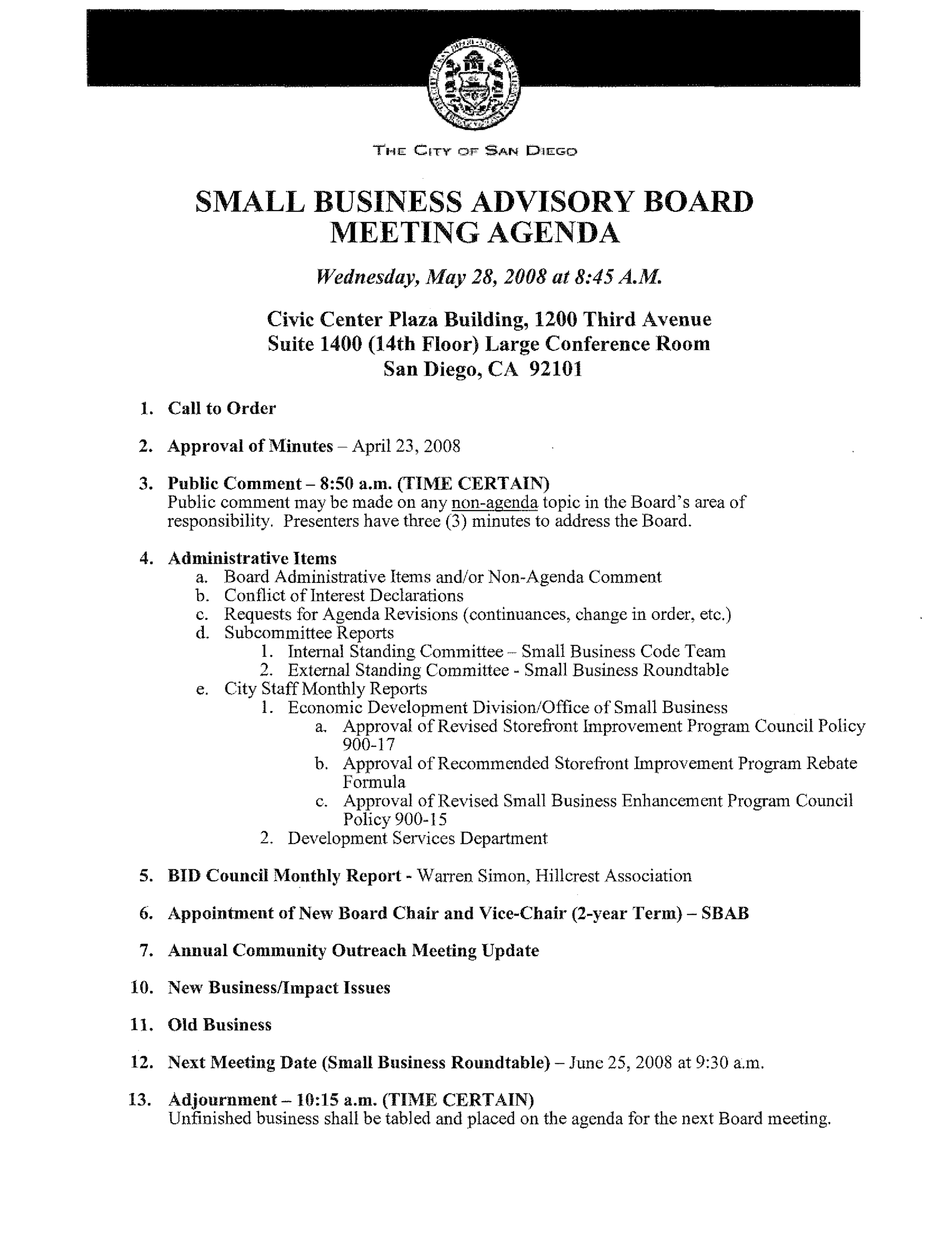 Small Business Board Meeting Agenda | Templates At Intended For Sample Agenda Template For Board Meeting
