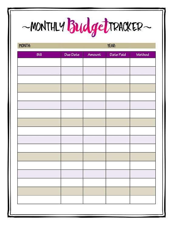 Colorful Printable Monthly Budget Planner / Bill Payment intended for Fantastic Budget Planner Template Pinterest
