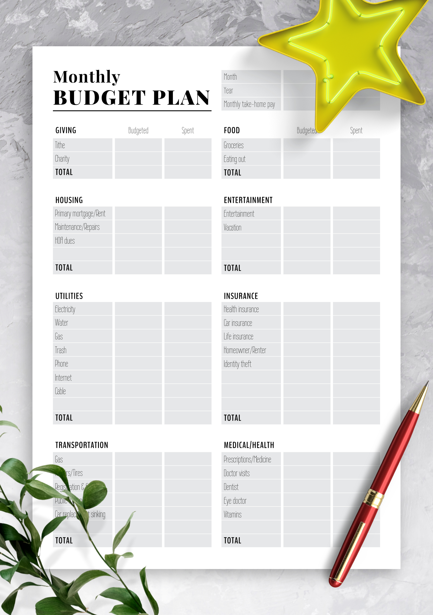 Download Printable Two-Pages Monthly Budget Plan Pdf regarding Best Budget Planner Free Template